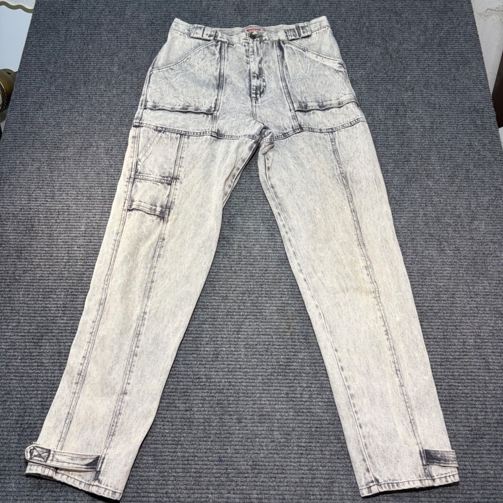 Vintage Sergio Acid Wash Gray Denim Cargo Trousers Mens 34x34 Utility Jeans 90s